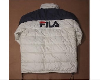 FILA-jas, vintage windjack, jaren 90 hiphopkleding, jaren 90 hiphop, witte puffer, OG, gangstarap, old school streetwear, maat XL