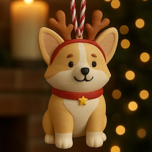 3D Printed Corgi Ornament: Reindeer Puppy Christmas Decor