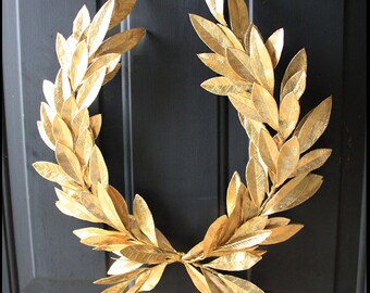 Year-round Everyday Decor Gold Laurel Bay Leaf Crest Wreath  Peace Victory Wedding Olympic Holiday Christmas Faux Artificial