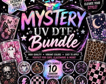Mystery UV DTF Wrap Bundle – 10 Pack | Ready-to-Use Cup Wraps | 16oz Cup Wrap | Waterproof Wrap | Libbey Can Cup