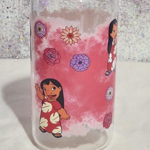 Lilo Aesthetic Clear Glass Cup – 16oz Tumbler with Bamboo Lid