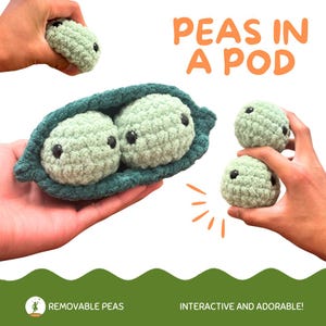 Peas in a Pod crochet handmade plushie interactive removable stuffed animal knit plush toy