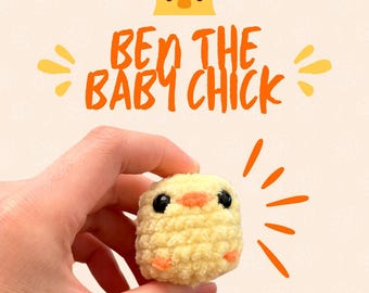 Ben the Baby Chick cute tiny small crochet plushie handmade stuffed animal plush toy bird amigurumi mini chicken duck present gift small hen