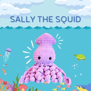 Sally the Squid crochet plushie handmade stuffed animal toy plush gift octopus sea marine animal creature amigurumi fish shark jumbo present