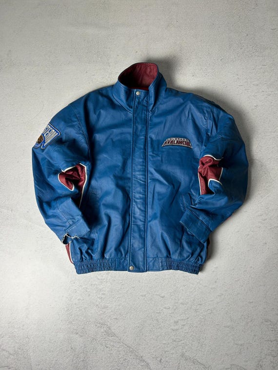ShopVibn Vintage Jeff Gordon NHL Colorado Avalanche Leather Jacket Men s Large NHL Leather Menswear Blue Jacket Vintage Clothing Tops