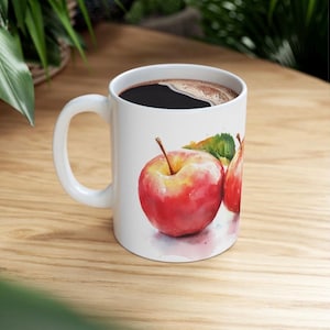 Watercolor Apple mug gift, Apple tea cup, fruit mug, housewarming gift