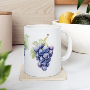 Watercolor grape mug gift, grape tea cup, fruit mug, housewarming gift
