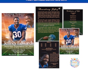 11x17 Memorial Funeral Booklet Program Template Navy 8 Page Photo