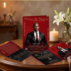 Editable Male Memorial Program Booklet Canva Template 17x11 4 Page Funeral Program Elegant Celebration  of Life Keepsake Printable Download