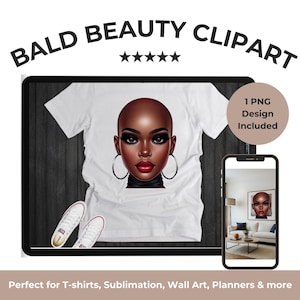 Black Bald Lady PNG | Bald Black Beauty Wall Art| Black Bald Woman | Black Woman Alopecia Awareness PNG | Alopecia Warrior|