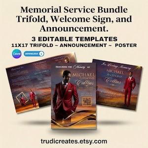 Funeral Service Program Bundle |Trifold Funeral Program Bundle| Funeral Announcement Bundle |Funeral Poster QR Code Bundle | Memorial Bundle