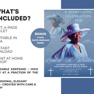 Blue Memorial Booklet Template 4 Page | Funeral Program Homegoing Service Celebration of Life Program | Obituary Program Canva Template image 2