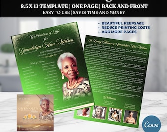 8.5x11 Minimalist Funeral Program, Back and Front Funeral Template, Editable Funeral Program, Front and Back Obituary, Rest In Peace Program