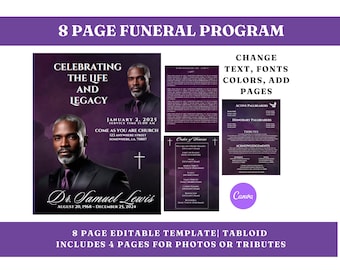 8 Page Memorial Funeral Service Booklet Program Template | Funeral Program Photo Keepsake | Obituary Memorial Program Booklet | Memorial