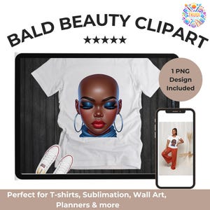 Black Bald Lady PNG | Bald Black Beauty Wall Art| Black Bald Woman| Black Woman Alopecia Awareness PNG | Alopecia Warrior