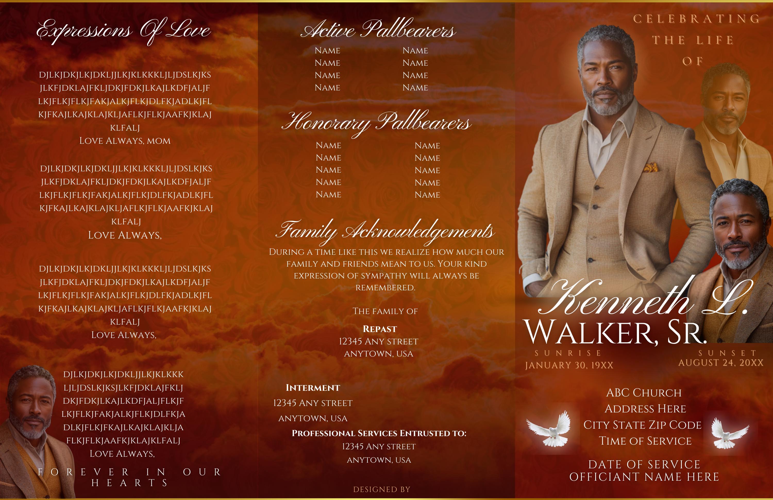 Trifold Funeral Program Service Memorial | Photo Keepsake | Obituary ...