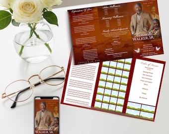 Trifold Funeral Program Service Memorial | Photo Keepsake | Obituary Program, Celebration of Life | Order of Service Program, Canva Template