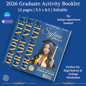 Class of 2026 Graduate Theme Activity Booklet Template 12-page Senior Magazine Editable Canva Graduation Keepsake Party Favor Idea Printable