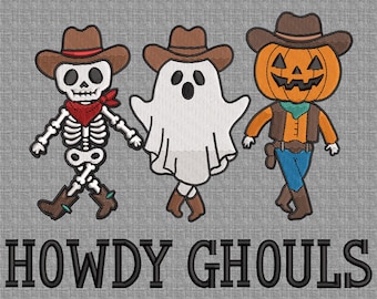 Western Halloween Stickerei, Howdy Ghouls Stickerei, Boo Haw Stitch, süßes gruseliges Geist-Shirt-Design, Howdy Halloween-Design, 5 Größen