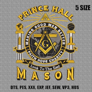 Wzór haftu Prince Hall Mason, Haft masoński „Czyńmy dobrymi ludźmi lepszych”, Plik do haftu maszynowego „Wiara, Nadzieja, Charytatywna”, 5 rozmiarów