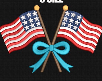 Amerikanische Flagge Stickmuster, Amerikanische Flagge mit Schleife Stickmuster, Vaterländische Flagge in 5 Größen, Sofort Download