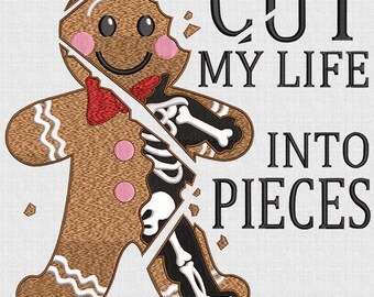 Weihnachten Lebkuchen Stickerei, Lebkuchen Skelett Stickerei, Weihnachten Sweatshirt, Cut My Life Into Pieces Stich, Skelett 5 Größen