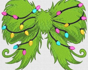 Grinchmas Coquette Bogenstickerei, grüner Pelzstich, Weihnachtslichter Bogenstich, Weihnachtsgrüner Kerlstich, Retro-Weihnachtsstich, Größe 5