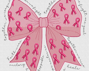 Im Oktober tragen wir rosa Stickerei, Brustkrebs-Bewusstseins-Stickerei, zusammen kämpfen wir, wir gewinnen Bogen Koquette-Stich, Krieger-Stich, Größe 5
