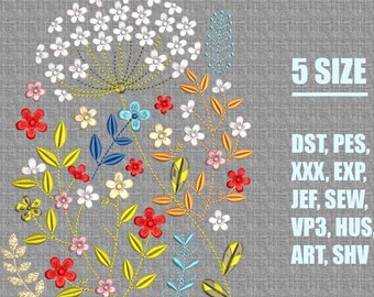 Floral Stickmuster, Wildblumen botanische Bündel, Blume Stickmuster, Cottagecore Garten Stichmuster, Instant Download, 4 Größen