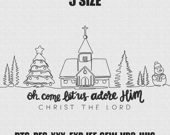 Oh komm lasst uns bewundern ihn Himbeerstickerei, christlicher Weihnachtsstich, Kontinuierliche Linienstickerei, Heilige Nachtstich, Weihnachtskirche Szene 5 Größen