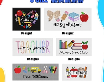 Personalisierte Lehrer Name Stickerei, Lehrer Stickerei Designs, Zurück in der Schule Geschenk, Apple Bleistift Schule, auf Bestellung, 5 Größen