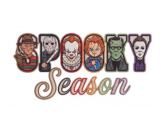 Stickdatei mit Horror-Symbolen, Grusel-Stickdatei für die Stickmaschine, Halloween-Design mit Horrorfiguren, PES DST JEF VP3 EXP HUS XXX