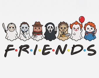 Halloween Friends Embroidery Design, Spooky Ghost Friends Machine Embroidery File, Horror Characters Halloween Pes Dst Jef Vp3 Exp Hus Xxx