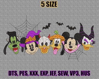 Mouse & Friends Halloween Embroidery, Retro Disney Halloween Embroidery, Mouse's Not So Scary Party Family Matching Shirt Design, 5 Sizes