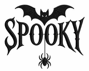Gruseliges Stickmuster, Fledermaus-Spinne Halloween-Stickdatei, gotische Wortkunst Pes Dst Jef Vp3 Exp Hus Xxx