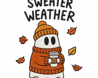 Stickdatei „Sweater Weather Ghost“, niedliche Herbst-Kaffee-Geist-Stickdatei, Herbst-Halloween-Datei (PES, DST, JEF, VP3, EXP, HUS, XXX)