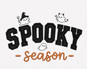 Spooky Season Embroidery Design, Cute Witch Devil Ghost Halloween Machine Embroidery File, Varsity Ghost Pes Dst Jef Vp3 Exp Hus Xxx