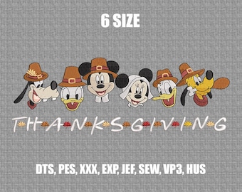 Bordado de Ação de Graças do Mickey e seus amigos, Ponto de Ação de Graças da Terra Mágica, Design de Camiseta Feliz Ação de Graças, Presente de Ação de Graças, 6 Tamanhos