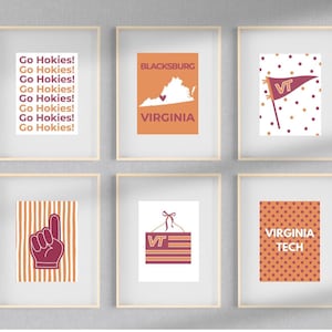 Cute Girly VT Virginia Tech Dorm Room Art, VT Dorm Decor, Virginia Tech Hokies Fan Posters, Girl Dorm Room, College Art