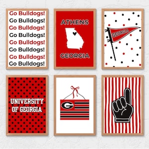 Cute Girly University of Georgia Dorm Wall Art, UGA Bulldogs Posters, UGA Decor, Athens Georgia, College Dorm Room Prints, Go Dawgs