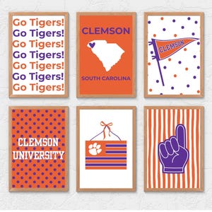 Cute Girly Clemson Dorm Prints, Clemson Dorm Decor, Printable College Posters, Clemson University Tigers, Girl Dorm Room Art Prints