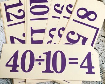 Dozen Vintage Division Flash Cards Purple great for Junk Journal Supplies