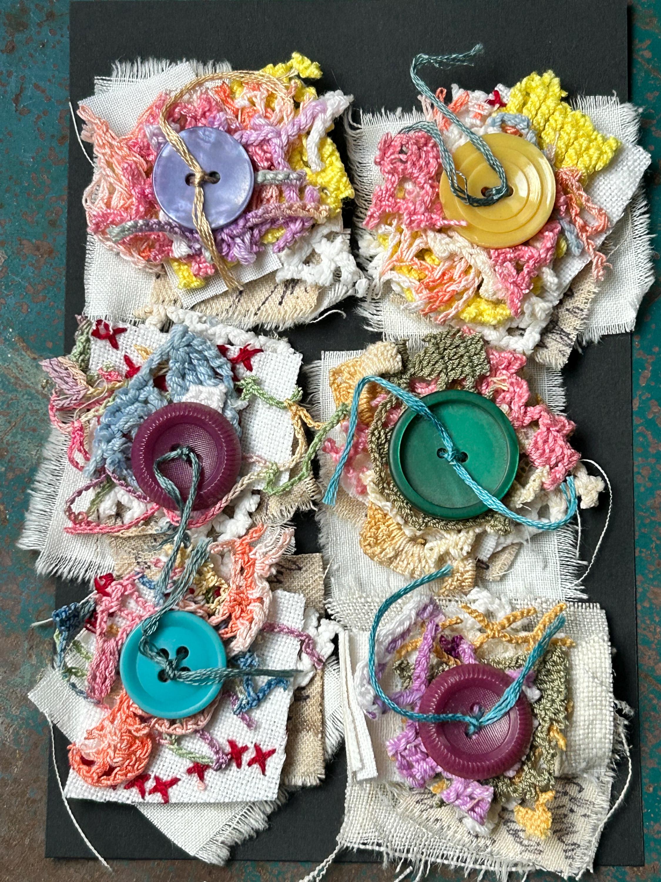 Colorful Vintage Button Scrap Stacks Hand Sewn 6 Pack for Art or Junk ...