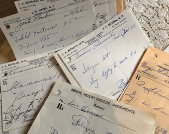 Vintage Prescriptions Hand Written 1960’s Lot of 20 Junk Journal Ephemera