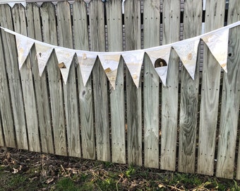 Pennant Bunting Banner Vintage Fabrics and Lace White on White