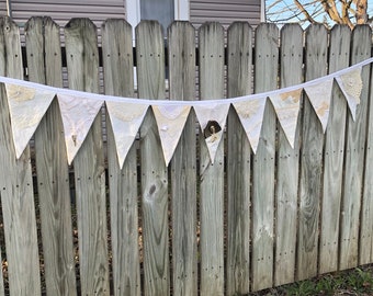 Pennant Bunting Banner Vintage Fabrics and Lace White on White