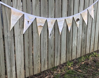 Pennant Bunting Banner Vintage Fabrics and Lace White on White