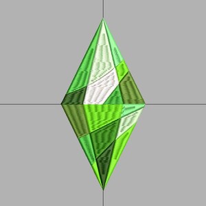 May include: A green and white diamond-shaped gem with a faceted design. The gem is a popular symbol of wealth and prosperity.