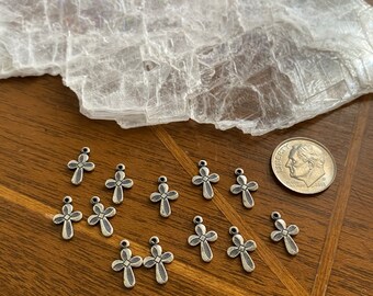 12 Silver plate Cross Charms