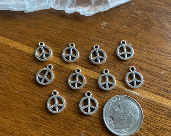 10 Small Silver Pewter Peace Sign Charms